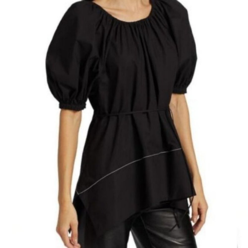NEW Proenza Scouler Black Puff Sleeve Poplin Top Contrast Stitching Minimalist 4 - Picture 4 of 15